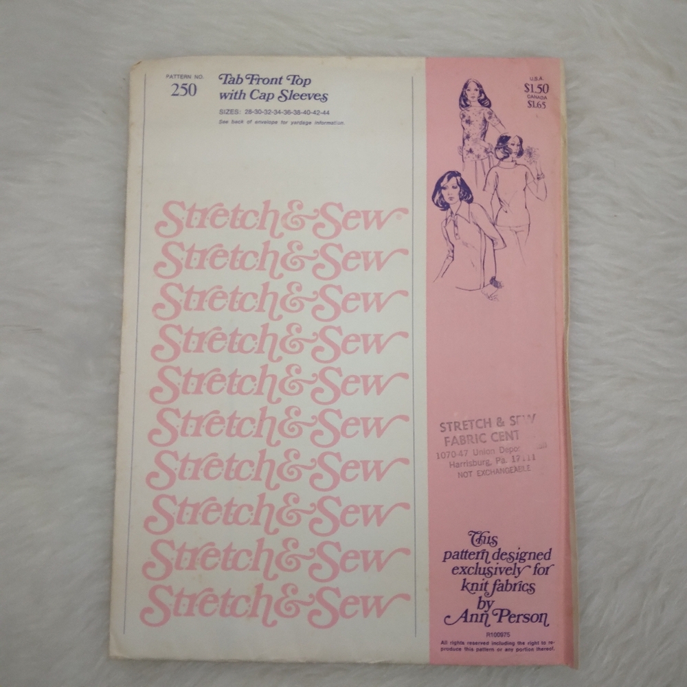 STRETCH & SEW 250 Bust 28-44 Tab Front Top With Cap Sleeves